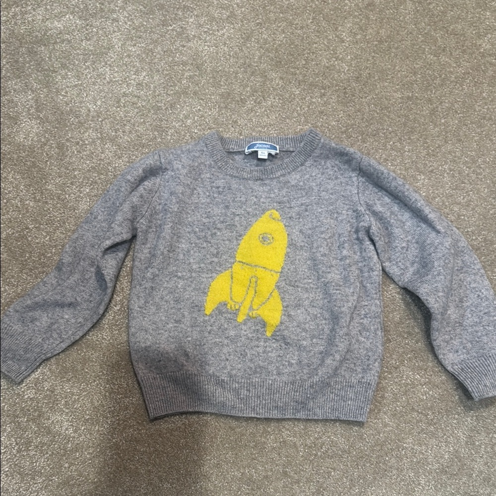 Gray Jacadi Sweater with Yellow Rocket Design